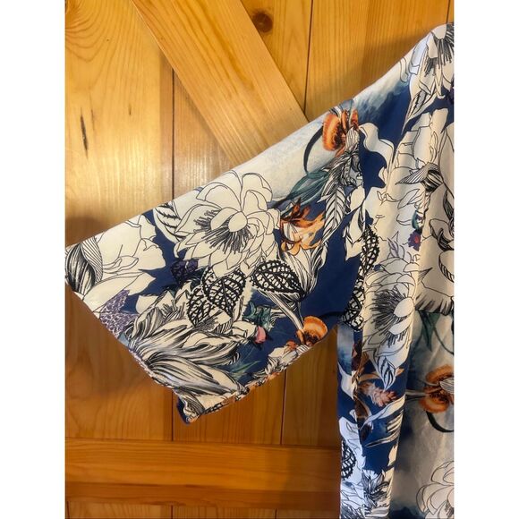 Jaase Women’s 3/4 Sleeve Blue Floral Open Front Cardigan Size Small (5773) - Picture 2 of 5